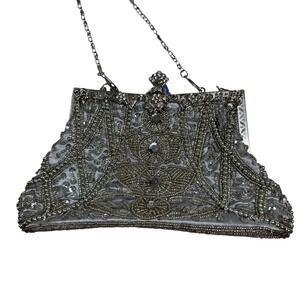 MyGift Beaded Clutch Evening Handbag Silver Rhinestone Formal Party Purse